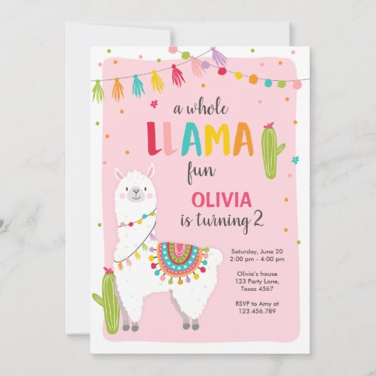 ラマ州全体のおもしろい誕生日の招待アルペースフィエスタ 招待状 (正面)