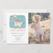 ラマ愛の水の色かわいい写真の誕生日パーティー 招待状 (正面)