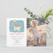 ラマ愛の水の色かわいい写真の誕生日パーティー 招待状 (スタンド正面)