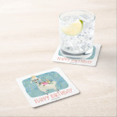 ラマ愛の水色かわいいおもしろい誕生日パーティー スクエアペーパーコースター (インサイチュ)