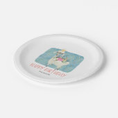 ラマ愛の水色かわいいおもしろい誕生日パーティー ペーパープレート (アングル)