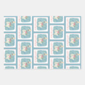 ラマ愛の水色かわいいおもしろい誕生日パーティー ラッピングペーパーシート (正面)