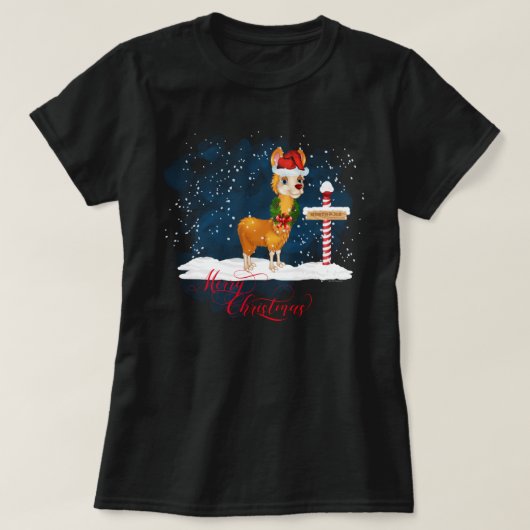 ラマ愛好家クリスマスノースポール Tシャツ (デザイン正面)
