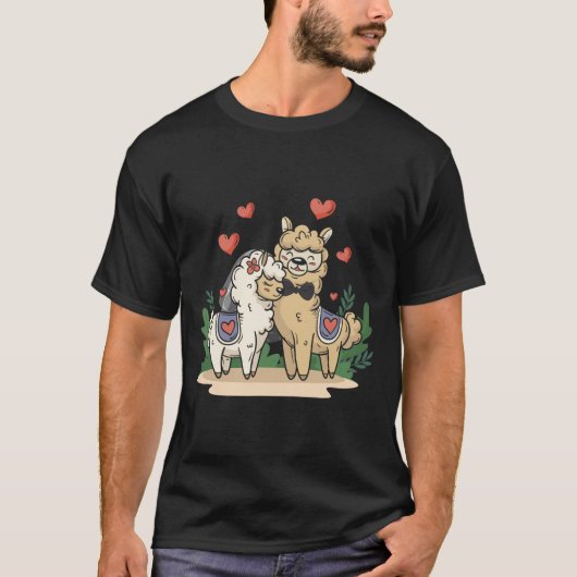 ラマ新郎新婦の結婚アートマッチングカップル Tシャツ (正面)