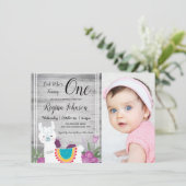 ラマ木製一枚フォト1歳の誕生日ガーリーフローラ 招待状 (スタンド正面)