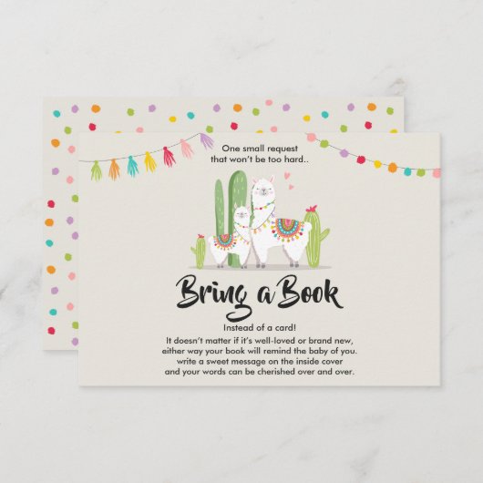 ラマ本を持って来る赤ちゃんシャワーフィエスタサボテン エンクロージャーカード (正面/裏面)