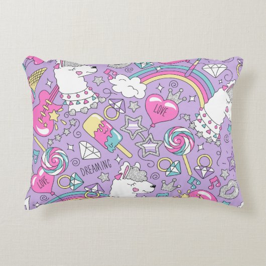 ラマ模様1 アクセントクッション (正面)