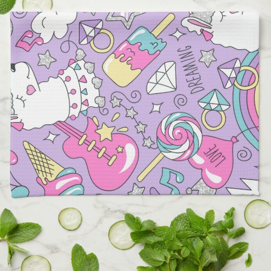 ラマ模様1 キッチンタオル (折り畳み)