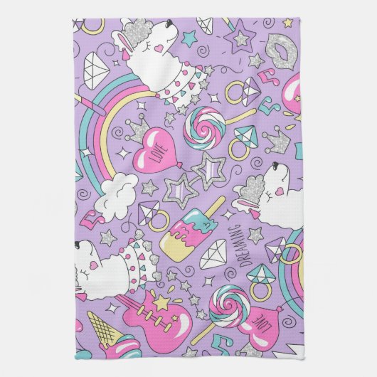 ラマ模様1 キッチンタオル (縦)