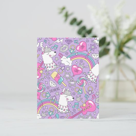 ラマ模様1 ポストカード (スタンド正面)