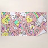 ラマ模様3 ビーチタオル (正面)