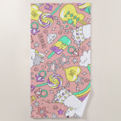 ラマ模様3 ビーチタオル (正面)