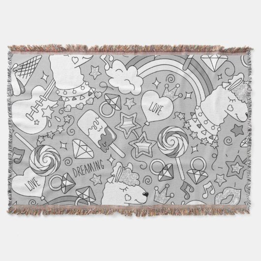 ラマ模様4 スローブランケット (正面)