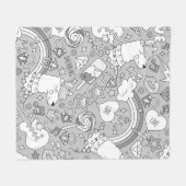 ラマ模様4 フリースブランケット (正面(横))