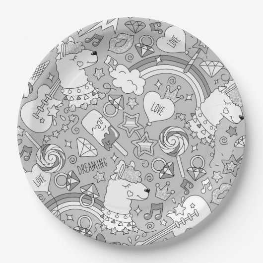 ラマ模様4 ペーパープレート (正面)