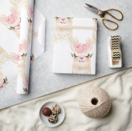 ラマ水彩桃色金ゴールドラッモダンピング紙 ラッピングペーパー