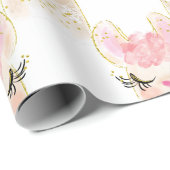 ラマ水彩桃色金ゴールドラッモダンピング紙 ラッピングペーパー (ロールコーナー)