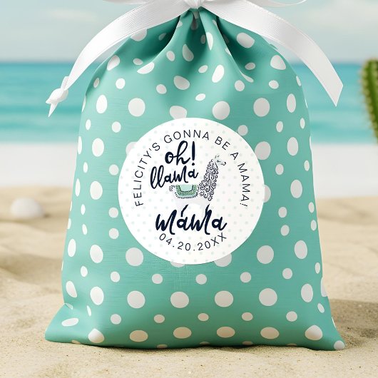 ラマ水玉模様タイポグラフィOhラマママシャワー ラウンドシール