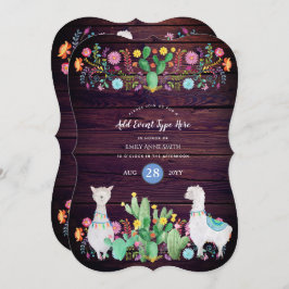 ラマ素朴ウォーター色フォーク花ANYイベント 招待状