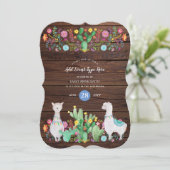 ラマ素朴ウォーター色フォーク花ANYイベント 招待状 (スタンド正面)