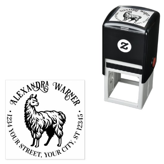 ラマ素朴#2ラウンドネーム差出人住所 セルフインキングスタンプ (インサイチュ)