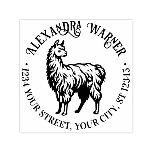 ラマ素朴#2ラウンドネーム差出人住所 セルフインキングスタンプ (デザイン)