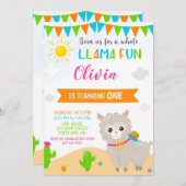 ラマ誕生日の招待アルパカパーティの招待状 招待状 (正面/裏面)