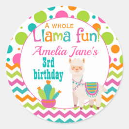 ラマ誕生日パーティーピンク ラウンドシール