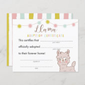 ラマ誕生日パーティー養子縁組の証明書 (正面/裏面)