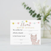 ラマ誕生日パーティー養子縁組の証明書 (スタンド正面)