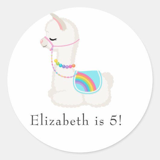 ラマ誕生日パーティー ラウンドシール (正面)