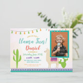 ラマ誕生日フォトカクタスパーティーフィエスタ招待状 招待状 (スタンド正面)