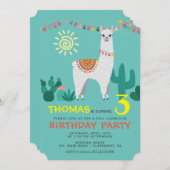 ラマ誕生日ボーイ招待状 招待状 (正面/裏面)