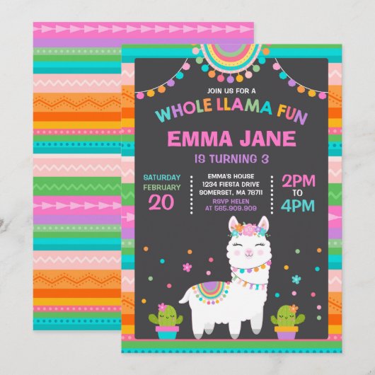 ラマ誕生日招待状ホールラマおもしろいパーティー 招待状 (正面/裏面)
