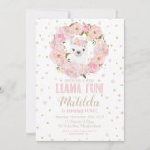 ラマ誕生日招待状赤面フローラガール 招待状 (正面)