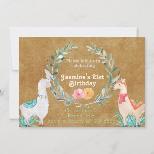 ラマ誕生日招待状 招待状 (正面)