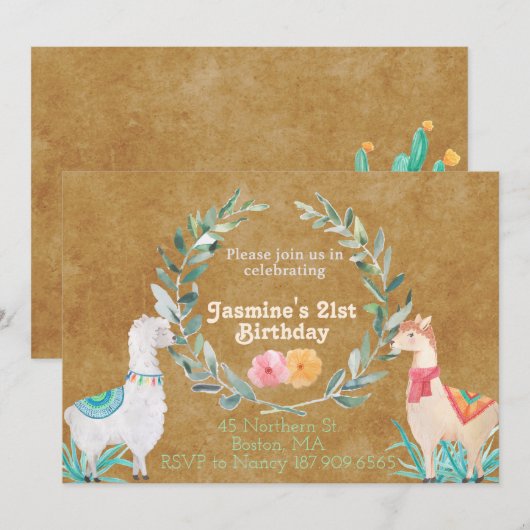 ラマ誕生日招待状 招待状 (正面/裏面)