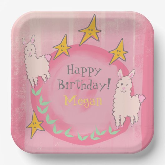 🦙ラマ誕生日 ペーパープレート (正面)
