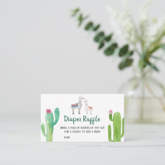 ラマ赤ちゃんシャワーおむつラッフル 名刺 (スタンド正面)