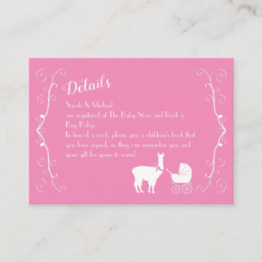 ラマ赤ちゃんシャワーかわいいピンクの少女 エンクロージャーカード (正面)