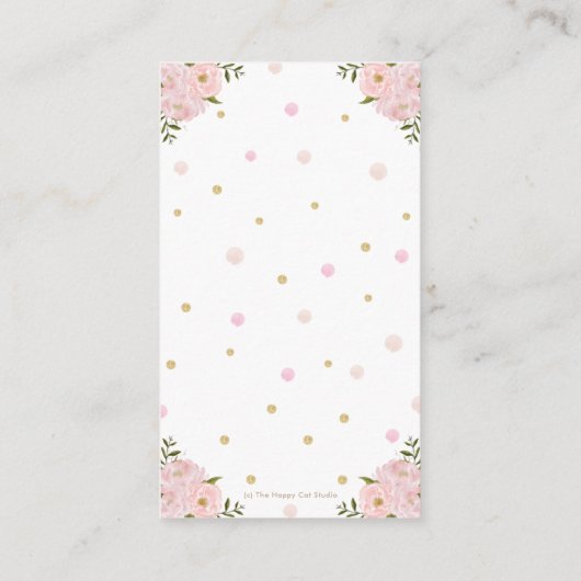 ラマ赤ちゃんシャワー赤面ピンクのフローラが本を持ってくる エンクロージャーカード (裏面)