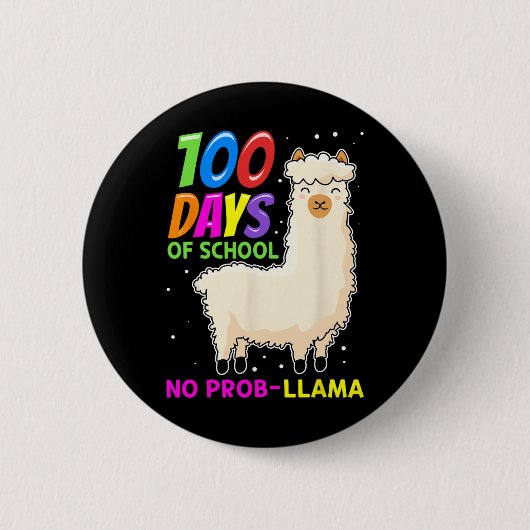 ラマ農場動物 – 100日の学校No Prob-Ll 缶バッジ (正面)