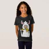 ラマ食べのピザアルパおもしろいカピザフード恋人F Tシャツ (正面フル)
