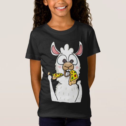 ラマ食べのピザアルパおもしろいカピザフード恋人F Tシャツ (正面)