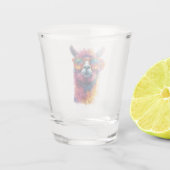 ラマ鮮やかヘッドイラストレーションカラフル- ユニーク, ショットグラス (裏面)