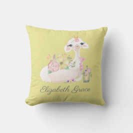 ラマ黄色と白と花ベビー クッション