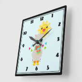 ラマ·アクールンド·スマイルズ·かわいい·サン スクエア壁時計 (傾斜)