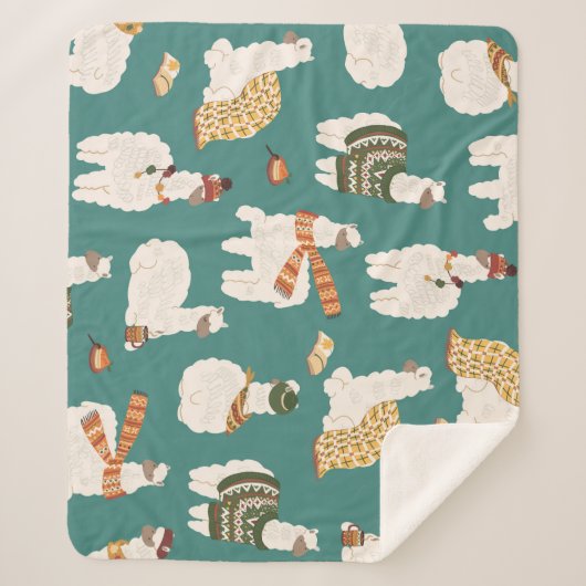 ラマ・アルパカのセーターのシームレスパターン。 シェルパブランケット (正面)