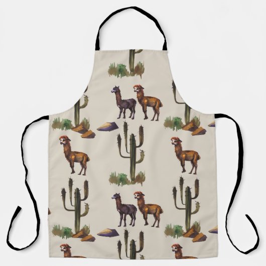 ラマ・アルパカ野生生物、水彩模様。 エプロン (正面)