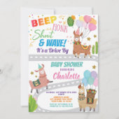ラマ アルパカ ドライブスルー ベイビーシャワー 招待状 (正面)